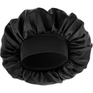 Bonnet for Men, Satin Bonnet Single Layer Elastic Band Sleep Cap Black Soft Adjustable Hair Cap Hair Wrap Large Bonnets for Women Sleeping Shower adjustable bonnet