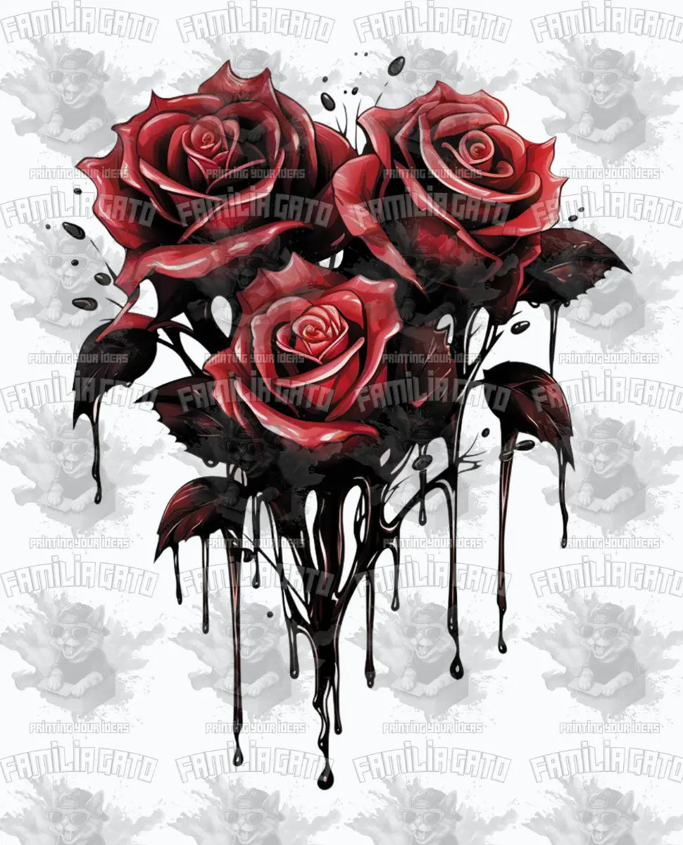 Durable Red-and-Black Dripping Roses DTF Transfer, Specialty DIY Supply for Toys & Hobbies Craft Projects