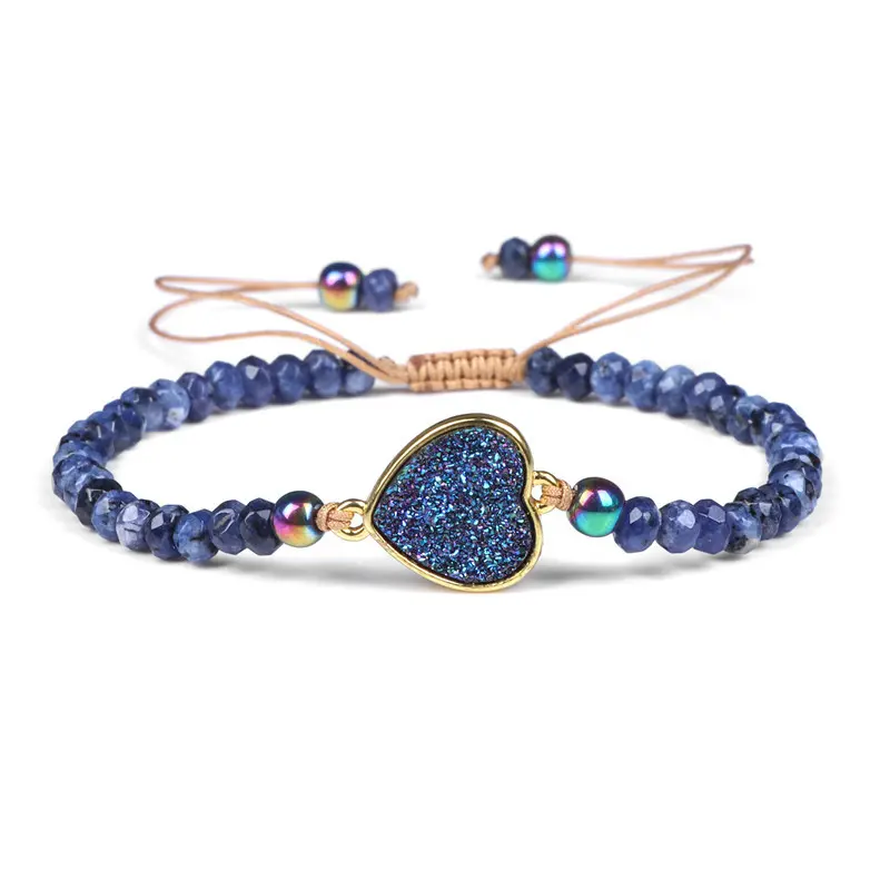 QIMENGLAI Women's Natural Stone Wheel Bead Braided Bracelet - Female Adjustable Woven Bracelet with Crystal Cluster, Gold-Tone Chain, Wealth-Attracting Good Luck Talisman Friendship Gift