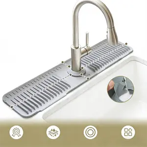 24-Inch Silicone Faucet Mat for Kitchen Sink – Long Sink Splash Guard with 7° Slope, Fast Self-Draining, Adjustable Hole Design & Snap Button Lock for Quick Drying & Tidy Space