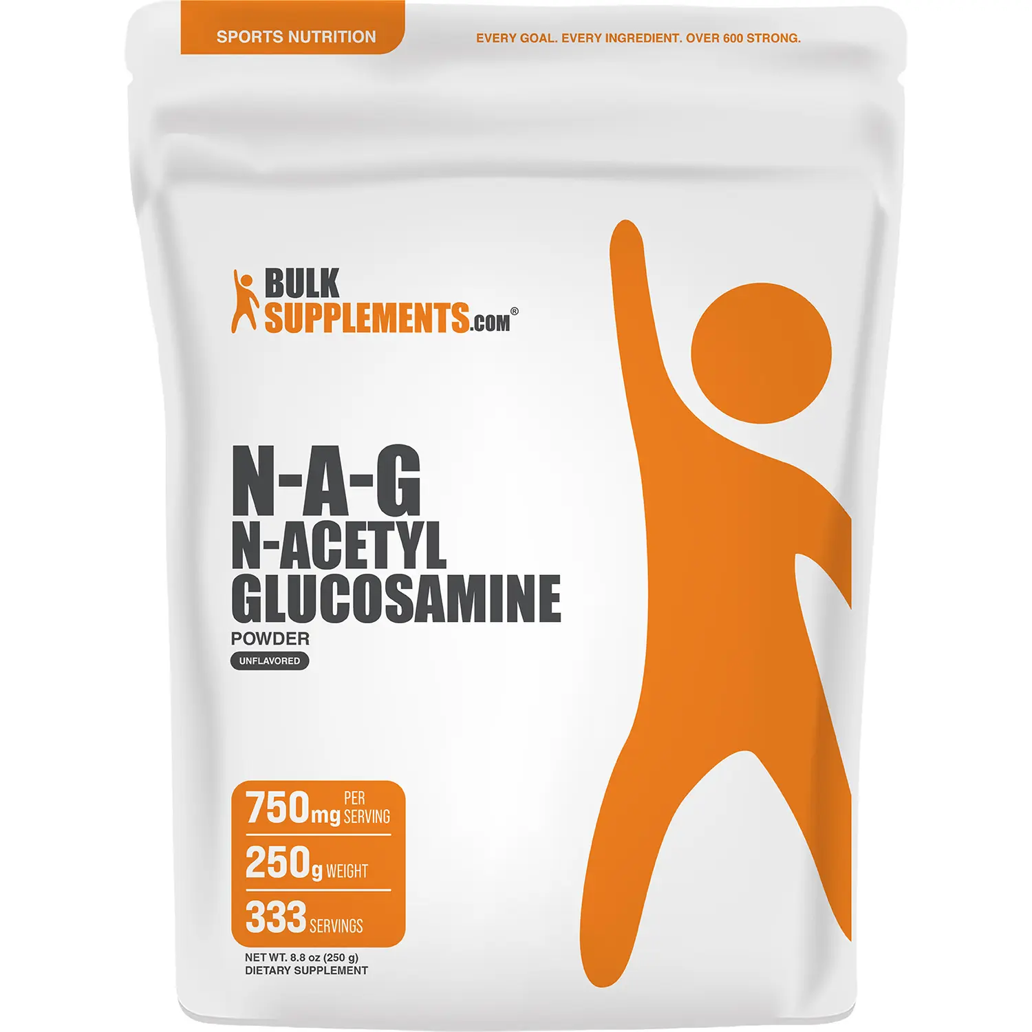 BulkSupplements N-Acetyl Glucosamine (NAG) Powder - Unflavored Adult Dietary Supplement (250g, 750mg per Serving) with Glucosamine Nutrients, Free of Sugar, Gluten & Dairy, Contains Shellfish, Supports Immune, Digestive & Skin Health, Sugar Free