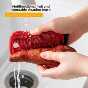 2026 New Old Money 2-in-1 Silicone Cleaning Brush, Multifunctional Fruit Vegetable Scrubber & Dish Scraper, Durable Kitchen Cleaner, Practical Tool for Daily Use and Outdoor Gear Care