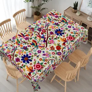BLIOWL Mexican Otomi Style Floral & Bird Print Tablecloth, Waterproof Stain Resistant Polyester Cover For Kitchen, Restaurant & Patio, Durable Wrinkle Resistant For Indoor/Outdoor Use