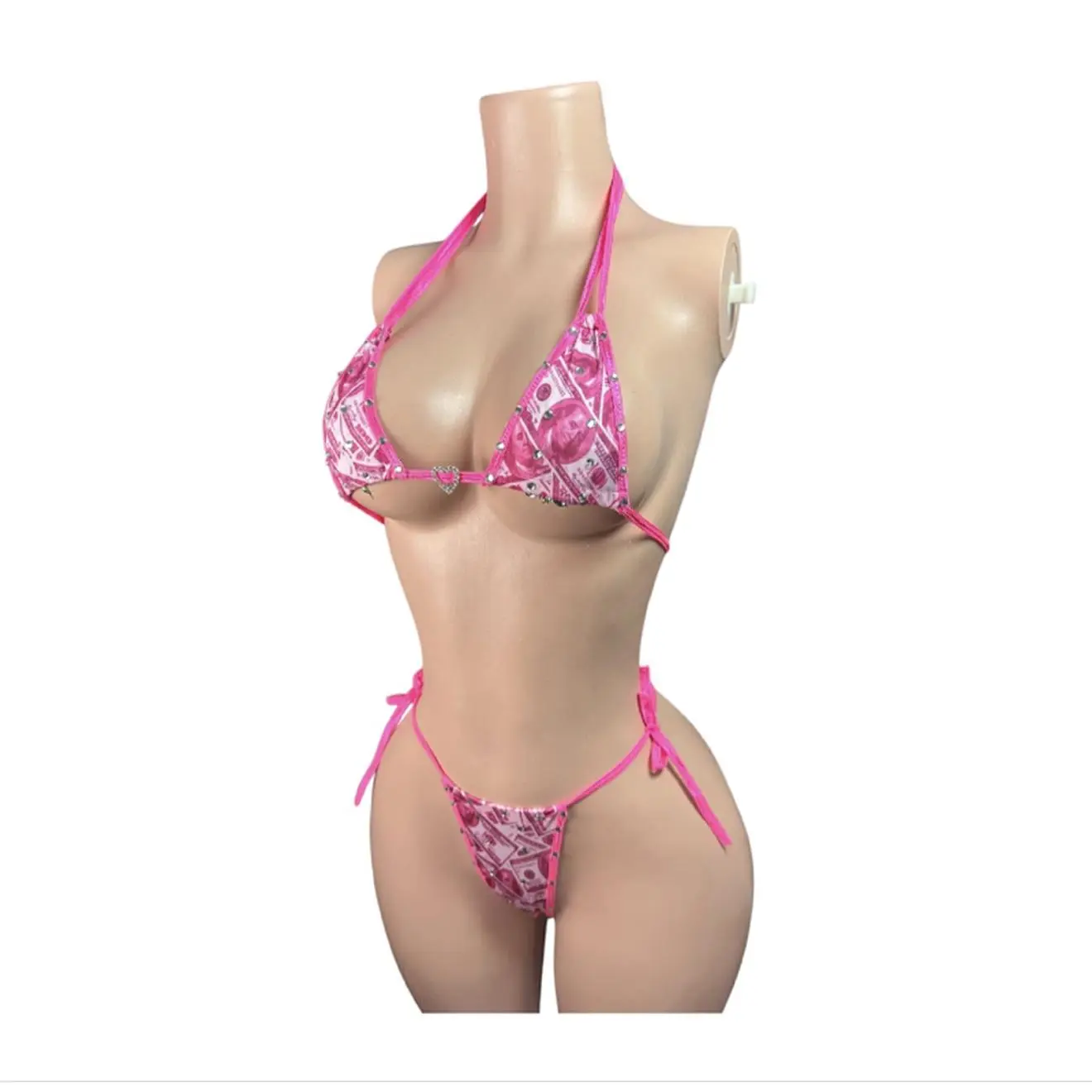 Pink Micro Money Bikini with Rhinestones -