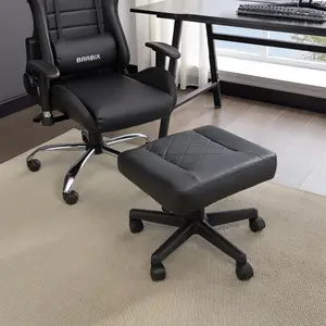 VECELO Multi-Purpose Footstool PU Leather, Gaming Footstool, Height Adjustable Under Desk Resting Footstool for Home Office, Simple Conference Chair Video Game Stool, Suitable for Gaming Home Office, Black White