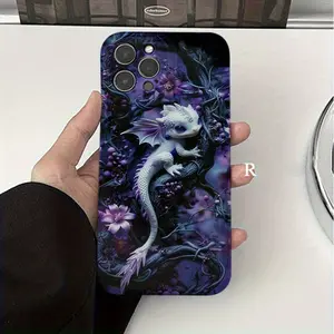 FL Cute Little Dragon Lavender Flower Full Protection Shockproof Hard Phone Case for iPhone 11/12/13/14/15/16/PLUS/PRO/PROMAX Gift for Men and Women