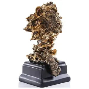 Luxurious Lion Head Ornament, Vintage High-End Home Decor, Men's Desk Office Decoration, Elegant Lion Sculpture Statues for Living Room