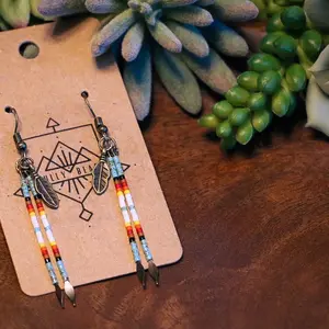 Navajo Inspired Drop Earrings Handcrafted using Raw Brass and Genuine Turquoise Delica Beads