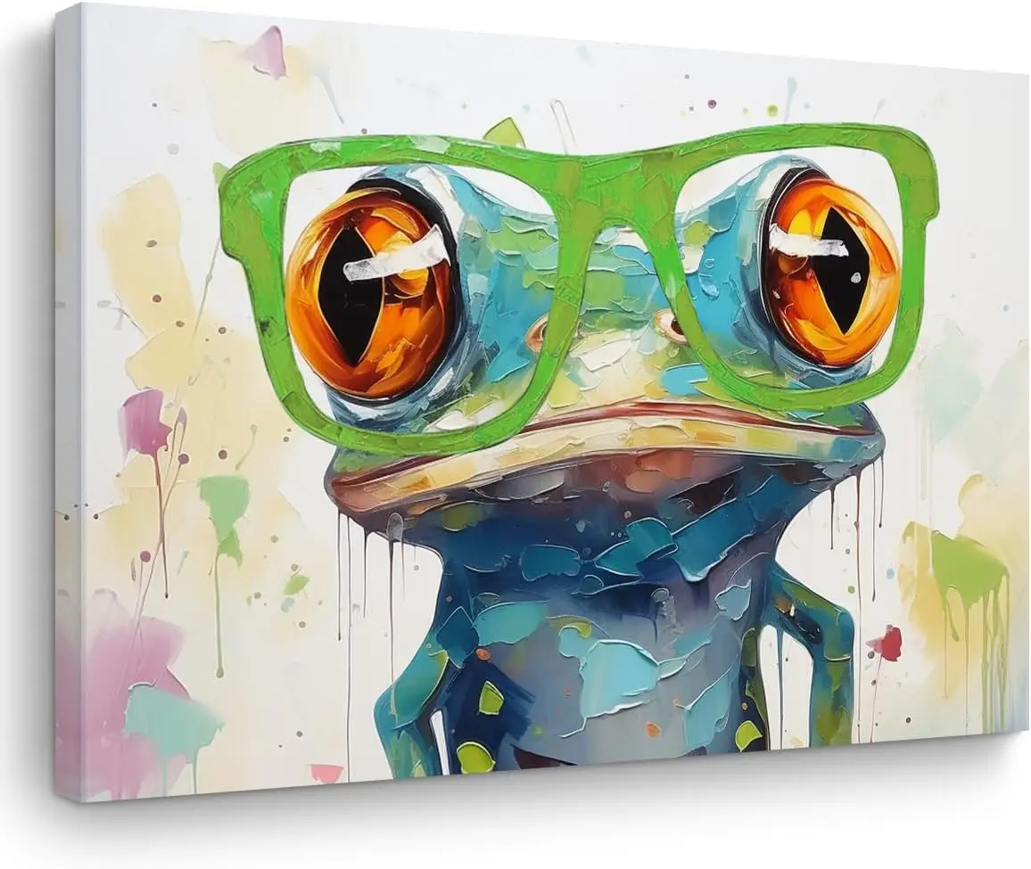 Frog Pictures Wall Decor Frog Wall Art Colorful Frog Gifts Canvas Wall Art Funny Frog Lovers Gift Framed Poster Artwork Prints for Home Farmhouse Bathroom Kitchen Bedroom Living Room SHJY-00501