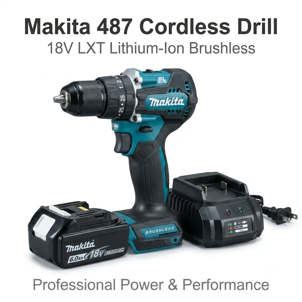 Makita 487 Lithium Electric Drill Wireless Drilling Equipment Applied In Furniture Assembly Hardware Fixing And Daily Maintenance Built In Auxiliary Light Anti Slip Body And Integrated Heat Dissipation Structure