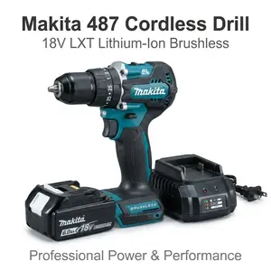 Makita 487 Lithium Electric Drill Wireless Drilling Equipment Applied In Furniture Assembly Hardware Fixing And Daily Maintenance Built In Auxiliary Light Anti Slip Body And Integrated Heat Dissipation Structure