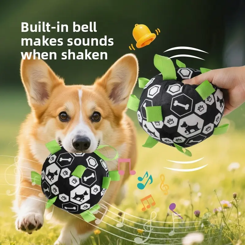Dog Plush Toy Football Self-Entertainment Pet Chew Toy, Durable Interactive Bell Training Tool for Dogs, Fun Pet Supplies for Boredom Relief, Interactive Herding Ball, Indoor Training Ball