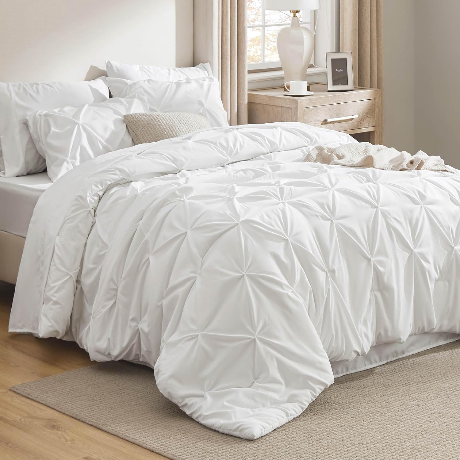【Deals For You Days】7 PCS-Bedsure Soft  Pintuck Messy Bedding Sets - Multi-Color,Cloud-like,Ultra-Soft,Machine Washable,Luxury Bedroom Decor Accessories,Breathable,All-Season King Size Comforter Sets,Hotel Quality, Restful Sleep, Geometric Pattern