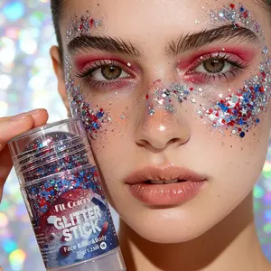 Red White and Blue Face Body Glitter Stick, 4th of July Patriotic Accessories Hair Glitter, Shimmery & Long Lasting Face and Body Paint for Festival Makeup Concert Party, Holographic Long Lasting Chunky Sequins