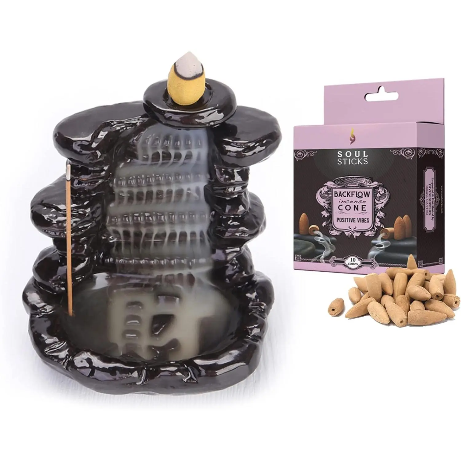Peaceful Garden Backflow Burner with Positive Vibes Backflow Cones Set