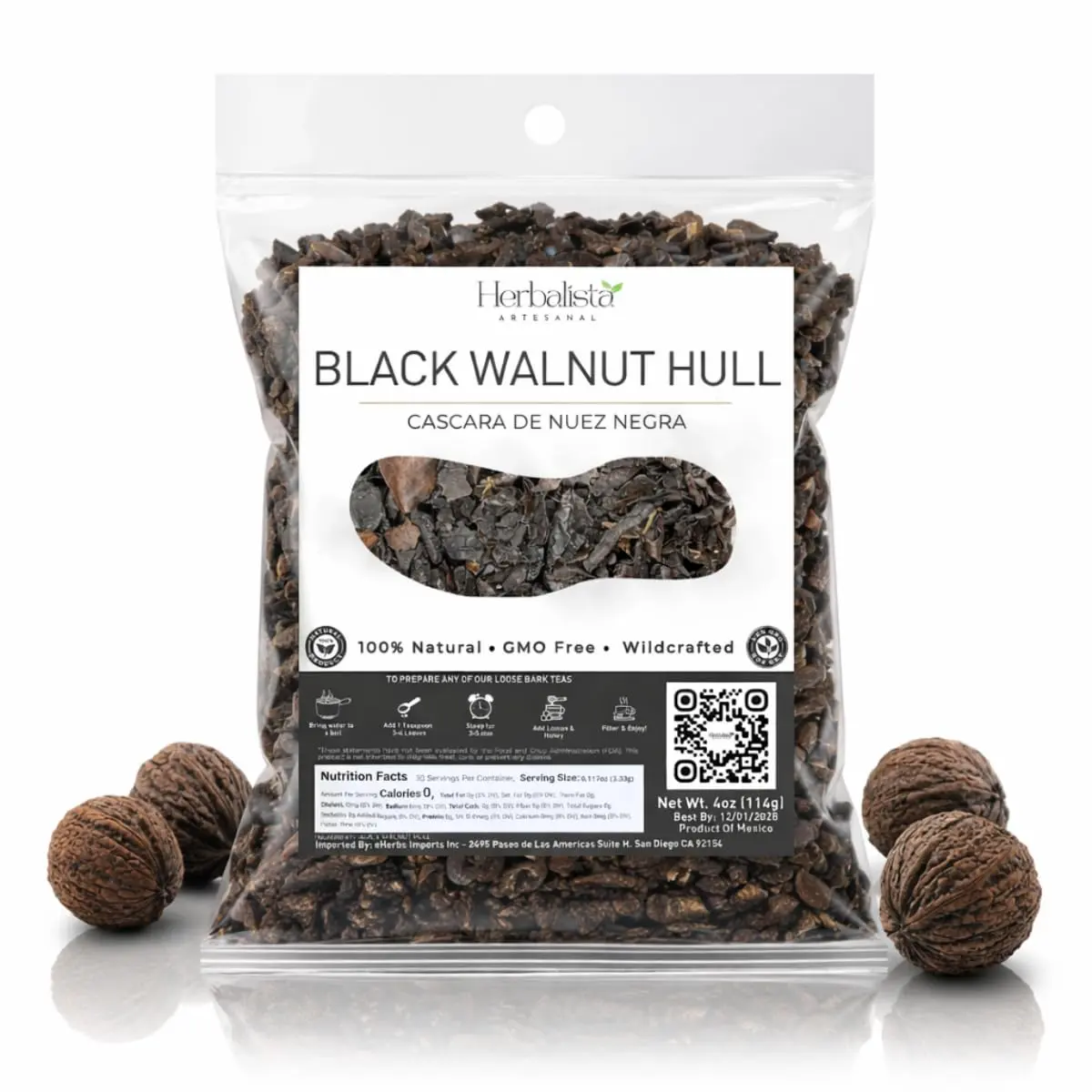 5oz Black Walnut Hull Loose Herbal Tea  – Cascara de Nuez Negra – Wildcrafted Herbal Tea – for Digestive & Skin Wellness – Caffeine Free, Non-GMO, Additive Free