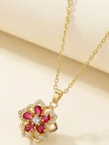 Rotatable Peony Crystal Necklace, Flower Pendant, Petal Pendant, 360° Rotating Design, Women Energy Jewelry, Calming Mood Gift