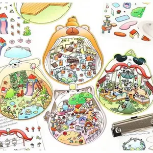 Animal Village Collection - 3D Miniature Landscape Sticker Scene - 12 Pieces per Pack (4 Backgrounds + 8 PET Sticker Sheets)