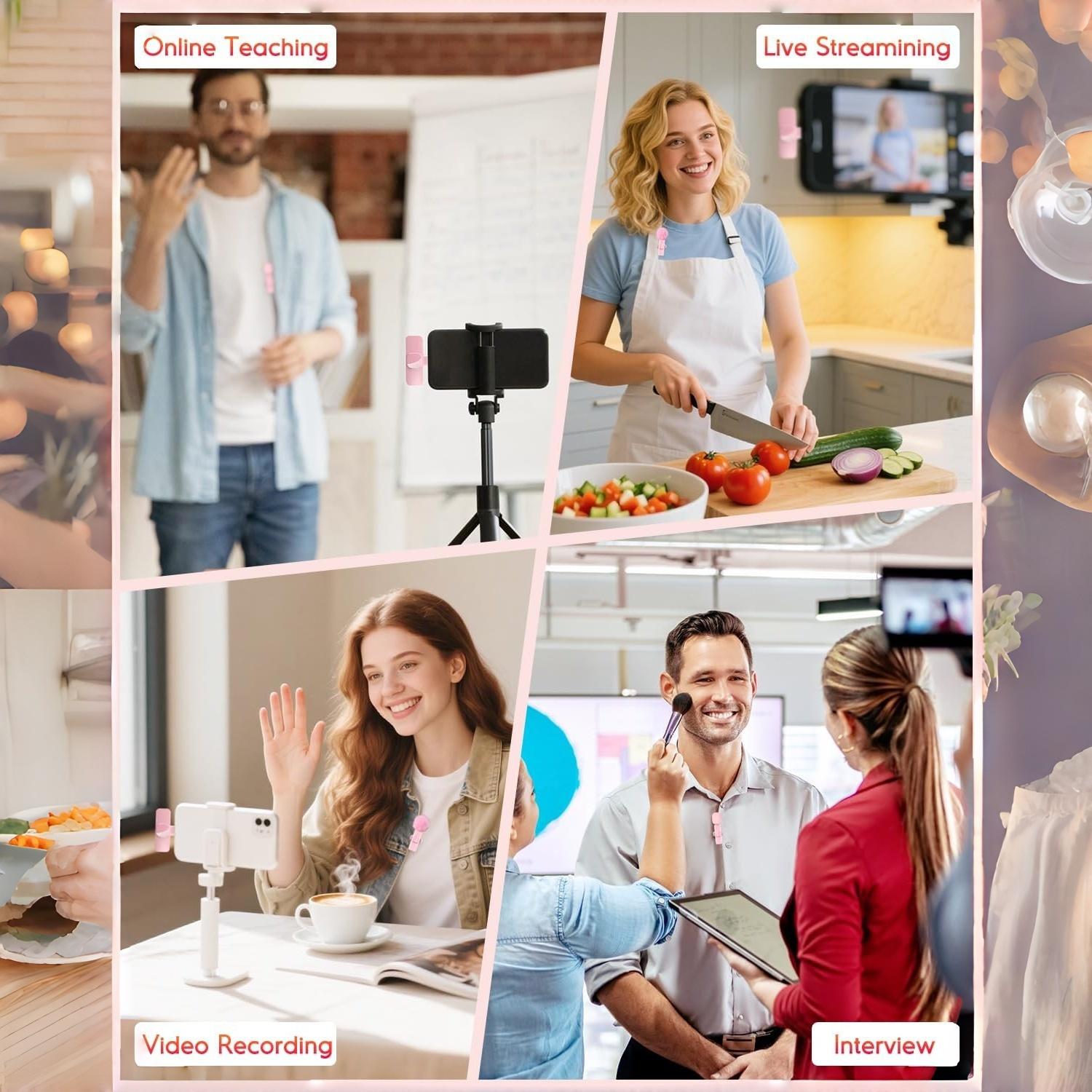 Pink Wireless Lavalier Microphone for iPhone & Android - Mini Clip-On Mic with Noise Cancellation, 65ft Range, 8H Battery, USB-C/Lightning - for TikTok, YouTube, Podcast, Live Streaming Pink Wireless Lavalier Microphone for iPhone & Android - Mini Clip-On Mic with Noise Cancellation, 65ft Range, 8H Battery, USB-C/Lightning - for TikTok, YouTube, Podcast, Live Streaming