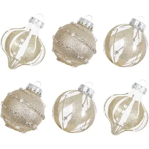 Xmasexp Christmas Ball Ornaments Set-70Mm/2.76" Large Shatterproof Clear Glitter Pastic Christmas Ball Xmas Tree Decoration Delicate Hanging Ornament for Xmas Party (12 Counts,Champagne Gold) XmasExp