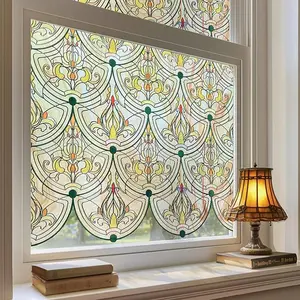 3D Stained Glass Window Film, Decorative Window Privacy Film for Bathroom,Front Door,Home, Sun Blocking Heat Control,Static Cling, Tanzanite 23.6inch x 35.4inch