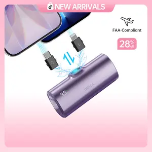 iWALK 5000mAh Mini Portable Charger with USB-C & Lightning Plugs 20W PD Fast Charging for iPhone 17-11 Samsung S25-S23 AirPods Purple Silicone Case Durable Protection Power Bank - Device