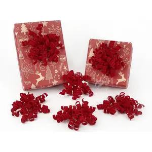 Red  Bows for  Wrapping Self Adhesive  Christmas  Bows Burst Curly Ribbon Bows for Presents, Christmas  Wrapping,  Bags, Party Favor, Crafts-6 inch x 6 Counts
