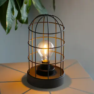 Battery Operated Lamp 10''H Decorative Table Lamp Metal Cage Cordless Lamps with LED Bulb for Home Decor Living Room Bedroom Kitchen Wedding Patio
