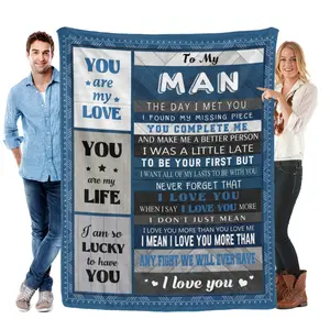 Gifts for Him Husband Boyfriend Throw Blanket, I Love You for Husband Boyfriend Birthday Gifts Ideas, Valentines Wedding for Him, to My Man Soft Blanket 60"x 50" ideal decorative