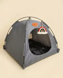 Pet Tent Bed with Rainbow Decor Cozy Cat House Indoor Small Dog Puppy Sleeping Tent