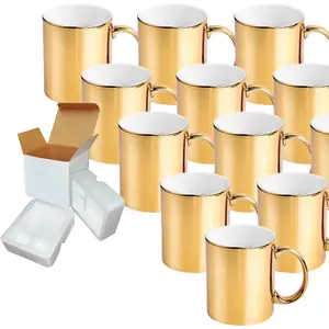 12 Pack of 11oz Metallic Gold Sublimation Mug Coated Ceramic Mugs - Professional Grade with Foam Mug Shipping Supports