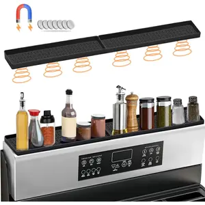 30 Inch Silicone Magnetic Stove Top Shelf, Kitchen Shelf Over Stove Spice Rack Apartment Must Haves Kitchen Gadgets for Above Stovetop Seasoning Organization and Storage with 2 Functional Prtitions