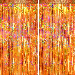 4 Packs Orange Foil Fringe Curtain, Orange Glitter Metallic Tinsel Backdrop for Birthday, Wedding, Shower, Halloween, Thanksgiving, Friendsgiving, Fall Party Decorations Supplies