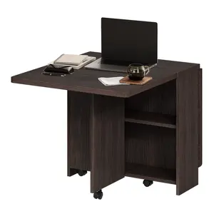 FoldingTable, Drop Leaf Dining Table with 6 Wheels and 2-Layer Storage Shelf, Space Saving Table for Small Spaces, 50.1" D x 31.4" W/47.2" D x 23.6" W, Walnut/Light Brown/Grey