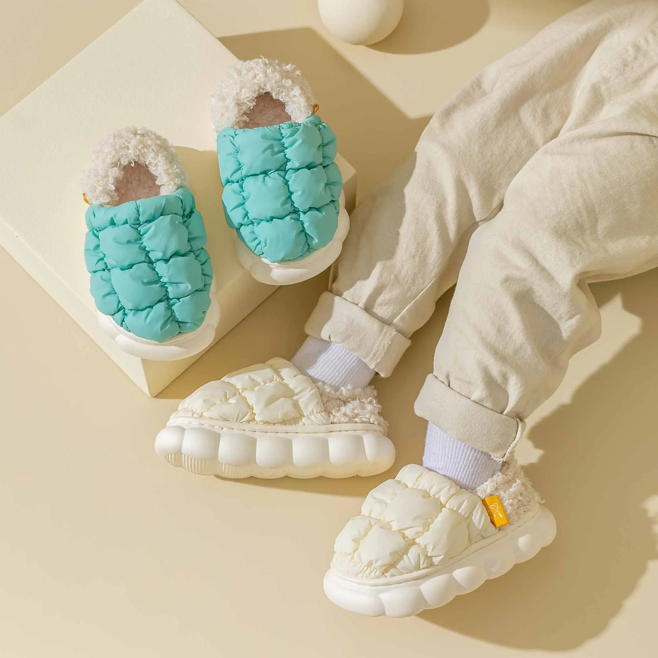 Youngsters' Soft Plush Slip-On House Shoes - Cozy Fleece-Lined Winter Puffer Slippers for Boys & Girls, Thick Non-Slip PVC Sole, Cute Cartoon Design, Indoor Comfort for Kids, Toddler Indoor Shoes | Cute Toddler Footwear | Durable Youngsters Shoes Summervi