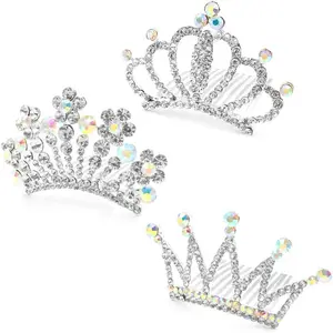 L-HDW052  3 Pieces Silver Tiaras Crown with Hair Comb Mini Tiaras Crown for Women Princess Crystal Shiny Tiaras Headbands for Women Hair Accessories for Women