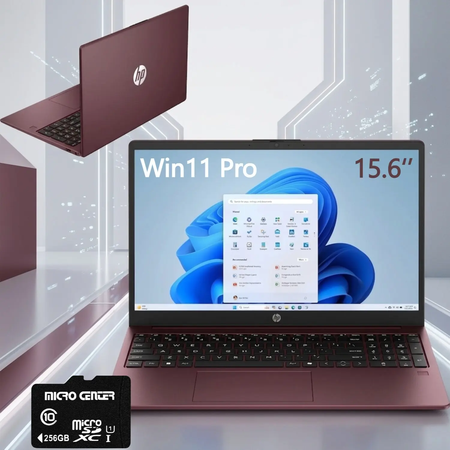 HP 15.6" HD Laptop | Intel N200 Processor, Up to 8GB RAM, 192GB Total Storage(128GB UFS+64GB SD Card), Windows 11 Pro, Glimmer Garnet, Bundle Accessories Included