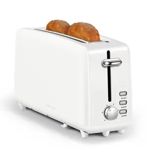 2-Slice Long Slot Toaster, Stainless Steel Compact Toaster, 6 Browning Levels, 10" Extra-Long Slot for Bagels & Artisan Bread, Defrost, Cancel, Removable Crumb Tray, White