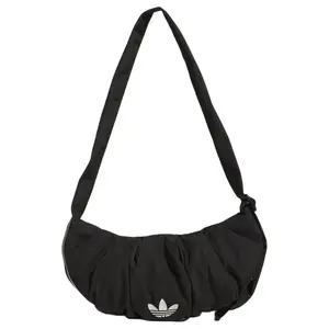 Adidas Originals Trefoil Hobo Bag with Zipper Closure, Recycled Polyester, Cloud Design, Small Size, Women's, Black