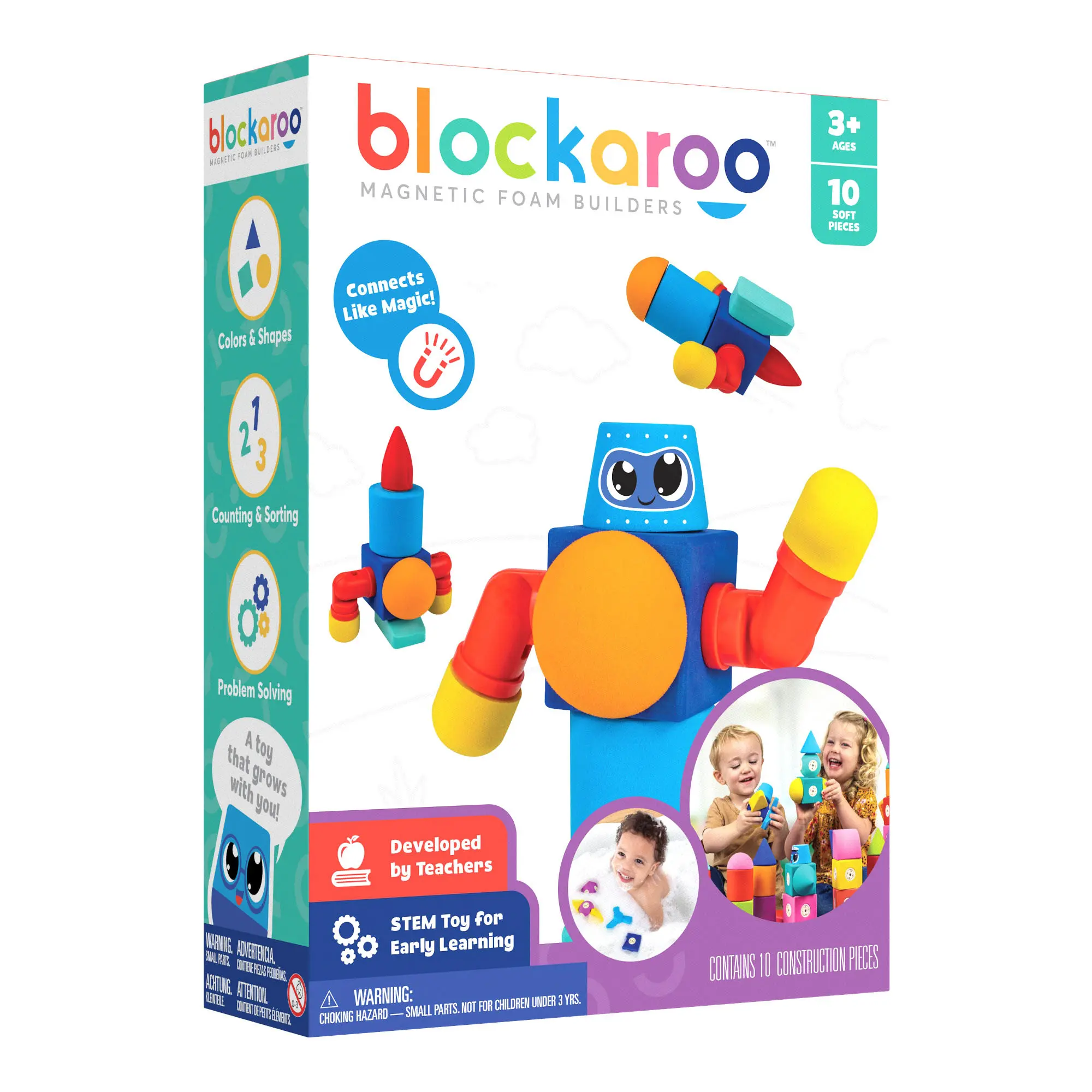Blockaroo Magnetic Foam Building Blocks - 10-Piece Robot Set for Kids Ages 3-6, STEM Preschool Toy, Creative Building Fun & Learning, Gift Ready