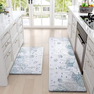 Kitchen Mat Anti Fatigue 2 Piece, Beach Kitchen Rugs for Floor, Cushioned Kitchen Runner Mat Non Skid Washable, Waterproof Memory Foam Comfort Mat for Home Sink