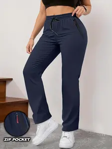 Women’s summer high-waisted straight casual running pants with zippered pockets