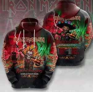 Iron Maiden Run For Lives World Tour 2026 3D Printed Hoodie, Unisex Streetwear AOP All Over Print 3D Hoodies  for Men for Women