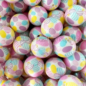 20mm Easter Print Acrylic Bead, Egg, Easter, Bunny Beads, Bubblegum, Chunky Round, Gumball, Beading Supplies, Spring