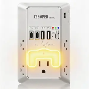 Multi Plug Outlet Surge Protector, USB Wall Charger with USB Timer,5 Outlet Extender with 4 USB Charging Ports (5V 5A),3-Sided 1200J Power Strip Multi Plug Adapter for Home Office,ETL Listed