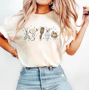 Hairstylist Doodle Characters Shirt, Hairdresser Gift For Women, Cosmetology School Tee, Funny Hair Stylist T-Shirt, Salon Owner
