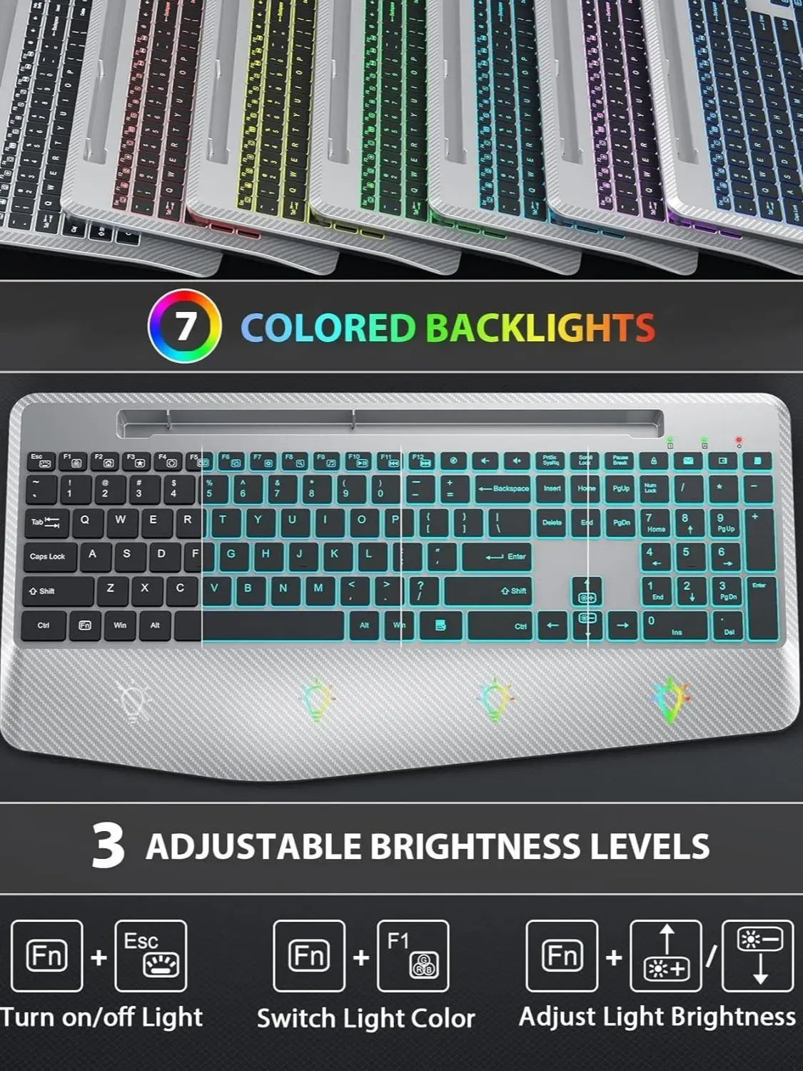SABLUTE KM22 Ultra Backlits Wireless Keyboard and Mouse(non-bluetooth) , Wrist Rest, Rechargeable Keyboard with Phone Holder, Silent Light Up Combo
