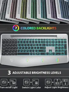 SABLUTE KM22 Ultra Backlits Wireless Keyboard and Mouse(non-bluetooth) , Wrist Rest, Rechargeable Keyboard with Phone Holder, Silent Light Up Combo