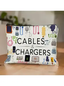 [Travel Cable Storage Pouch] Sturdy Fabric Travel Storage Pouch for Cables & Chargers | Charging Device Symbol, Ideal for Power Banks, Cords, Electronic Gadgets - Gender-Neutral Tech Gift, Cable Management Bag