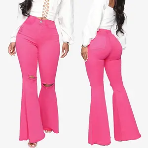 Rose Distressed Flare Jeans for Women - High Waisted Trendy Denim Ideal for Casual Outings, Parties & Streetwear Looks